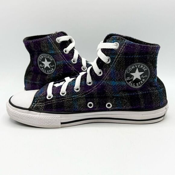Converse All Star Chuck Taylor Hi Top Purple Blue Plaid Lace Up Sneakers - Big K - Picture 6 of 11